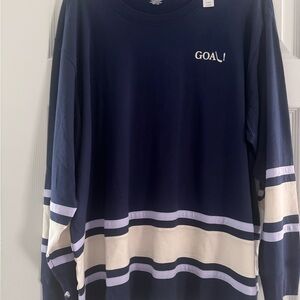 PINK Victoria's Secret Navy Long Sleeve 'GOAL!' Striped Tee